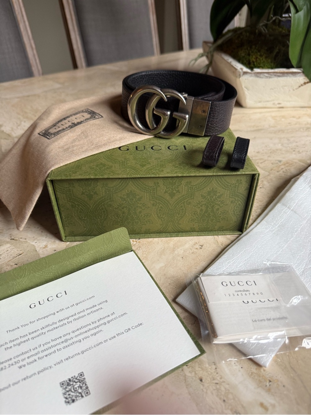 Gucci Dark Brown Leather Belt with Silver Double G Buckle